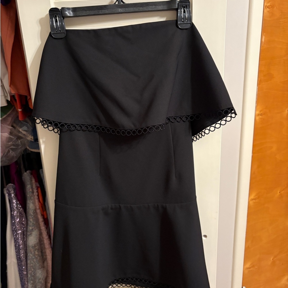 Chic Black Off-Shoulder Dress with Lace Trim